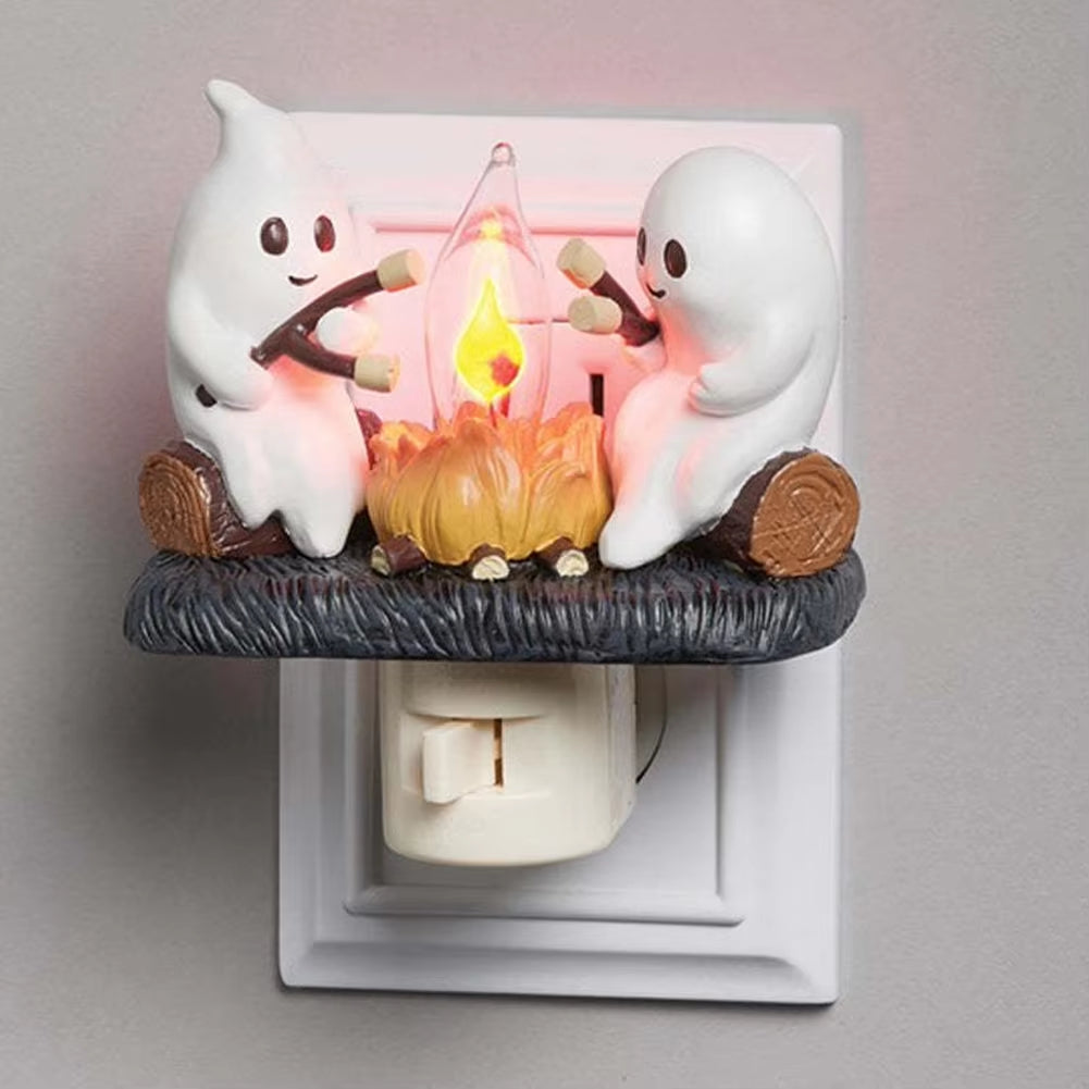 1-3PC Ghost Campfire Night Light Halloween Pumpkin Flickering Room Decorations Night Lights Dusk to Dawn Led Lamp Plug into Wall