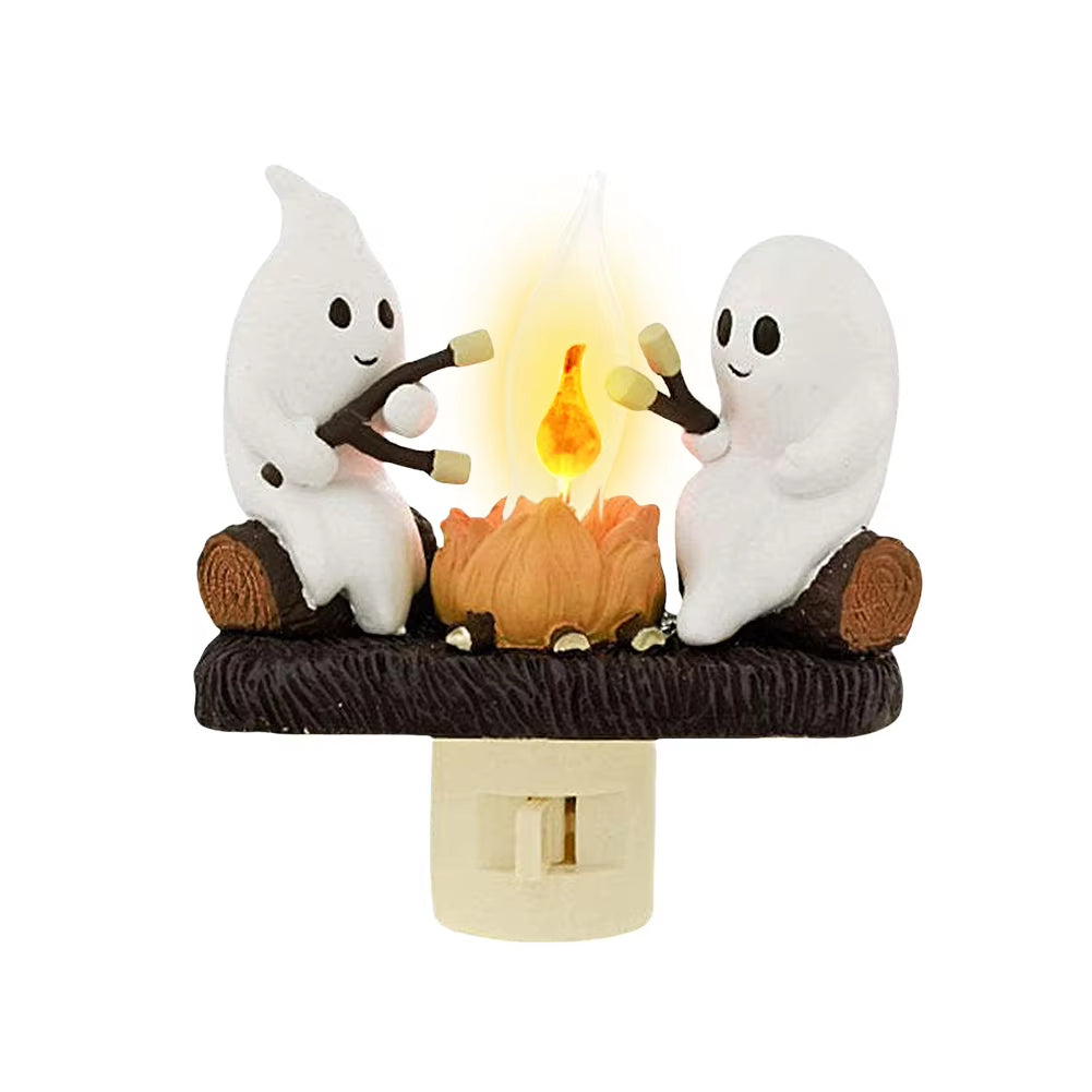 1-3PC Ghost Campfire Night Light Halloween Pumpkin Flickering Room Decorations Night Lights Dusk to Dawn Led Lamp Plug into Wall