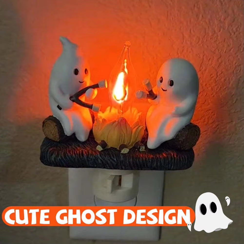 1-3PC Ghost Campfire Night Light Halloween Pumpkin Flickering Room Decorations Night Lights Dusk to Dawn Led Lamp Plug into Wall