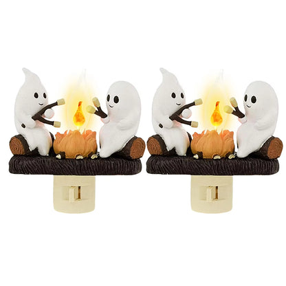 1-3PC Ghost Campfire Night Light Halloween Pumpkin Flickering Room Decorations Night Lights Dusk to Dawn Led Lamp Plug into Wall