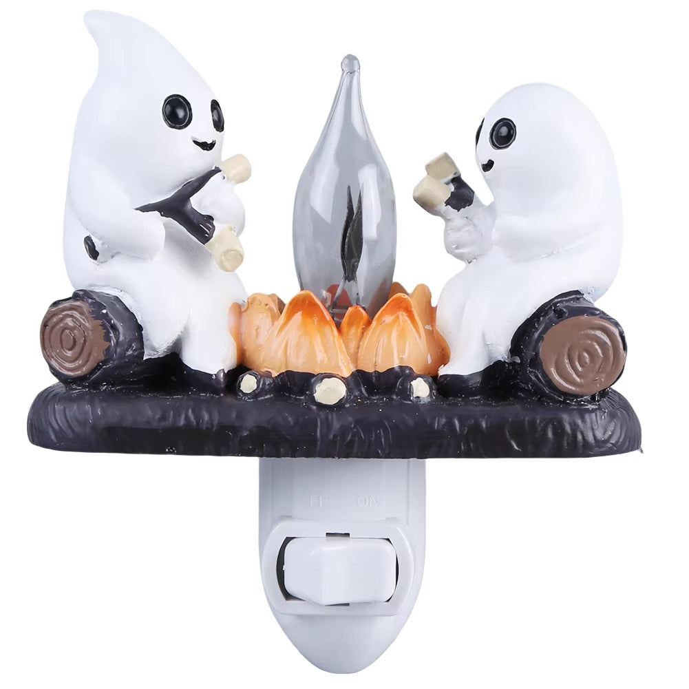 1-3PC Ghost Campfire Night Light Halloween Pumpkin Flickering Room Decorations Night Lights Dusk to Dawn Led Lamp Plug into Wall