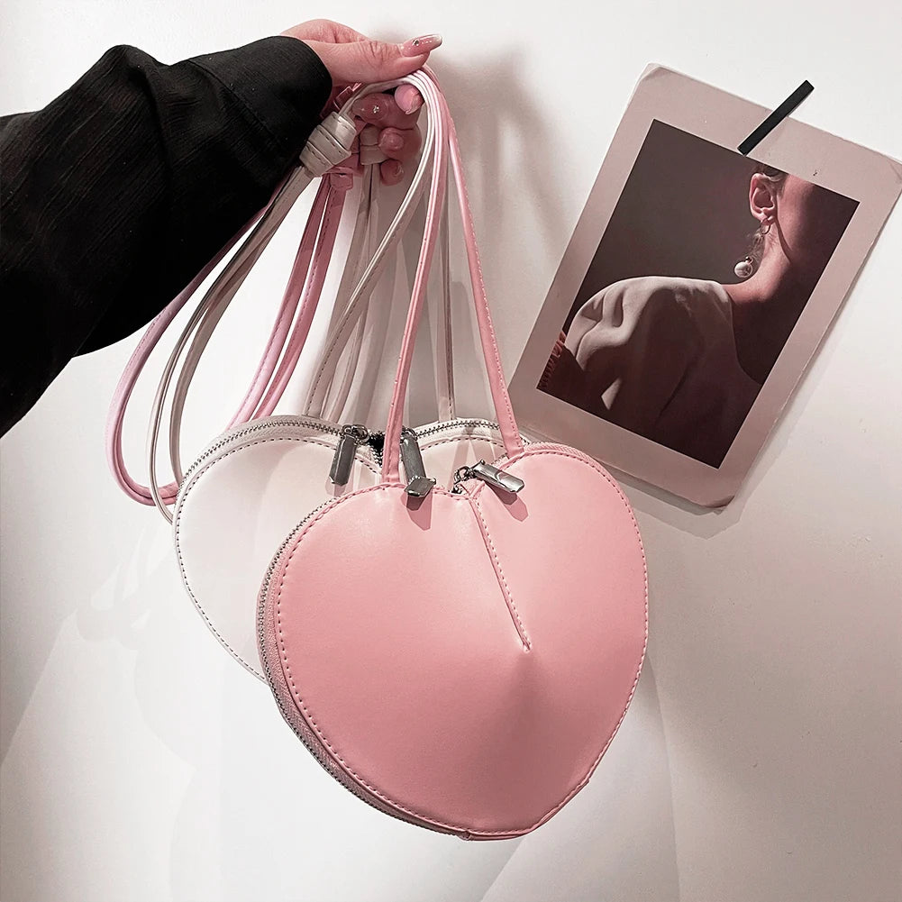 Peach Heart Shape Crossbody Bag New Small Shoulder Bag Ladies PU Fashion Love Bag 2024 Luxury Designer Handbag Solid Sling Purse