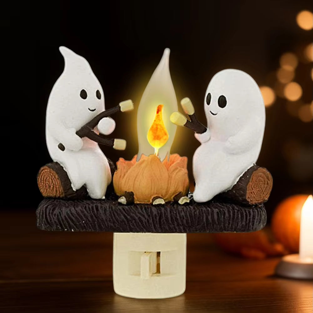 1-3PC Ghost Campfire Night Light Halloween Pumpkin Flickering Room Decorations Night Lights Dusk to Dawn Led Lamp Plug into Wall