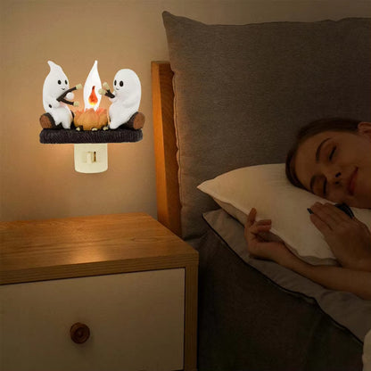 1-3PC Ghost Campfire Night Light Halloween Pumpkin Flickering Room Decorations Night Lights Dusk to Dawn Led Lamp Plug into Wall