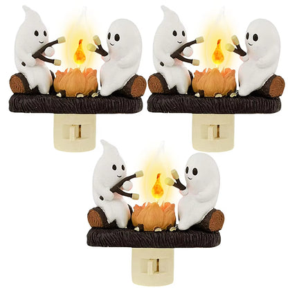 1-3PC Ghost Campfire Night Light Halloween Pumpkin Flickering Room Decorations Night Lights Dusk to Dawn Led Lamp Plug into Wall